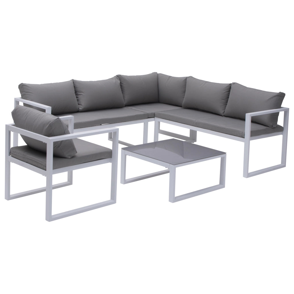 Set di mobili da giardino modulari IBIZA in tessuto grigio per 7 persone - alluminio bianco