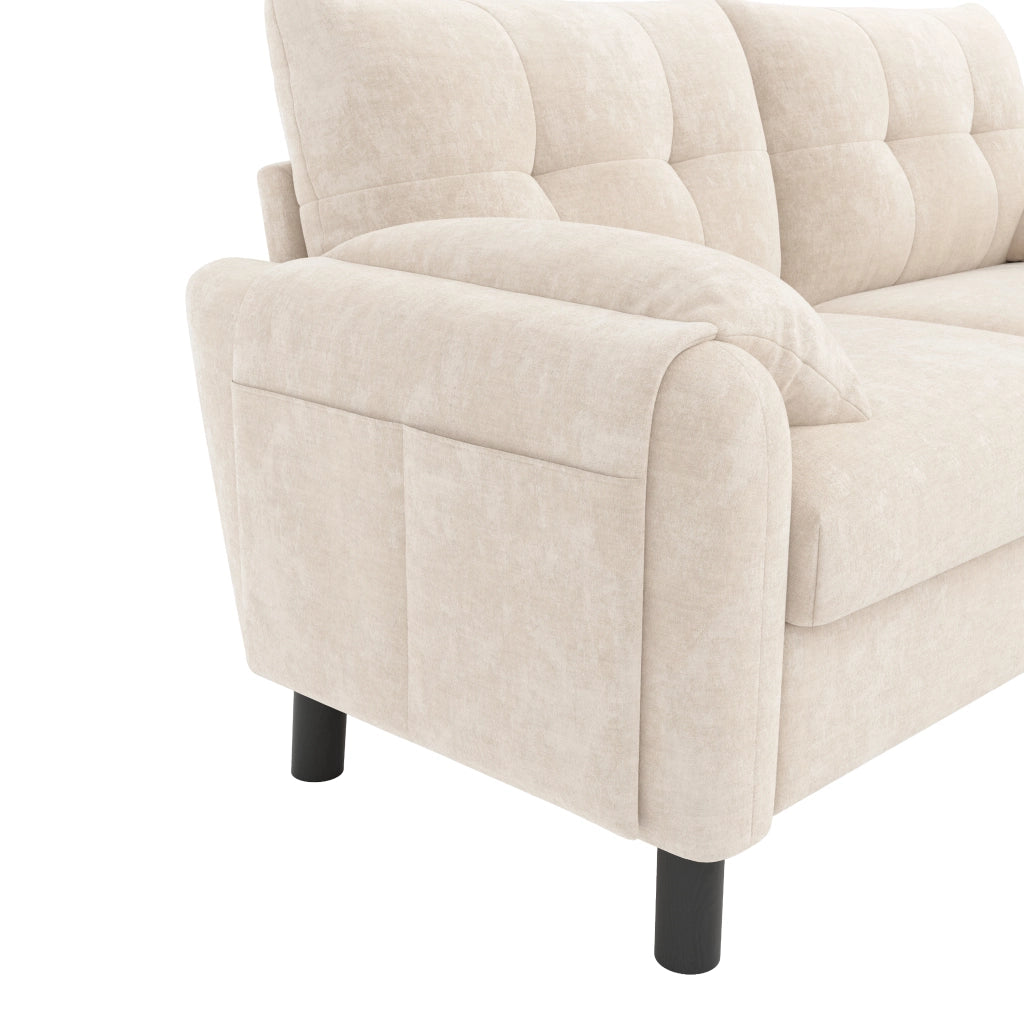 Divano a 2 posti modulare in chenille beige con tasche laterali e 2 cuscini 158 × 80 × 88.5 cm