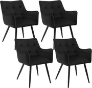 Set di 4 Sedie da Pranzo Moderne, Sedie da Cucina con Schienale e Braccioli, Poltroncine Imbottite con Gambe in Metallo, per Salotto, Ufficio e Cameretta, in Velluto, Nero, BH374sz-4