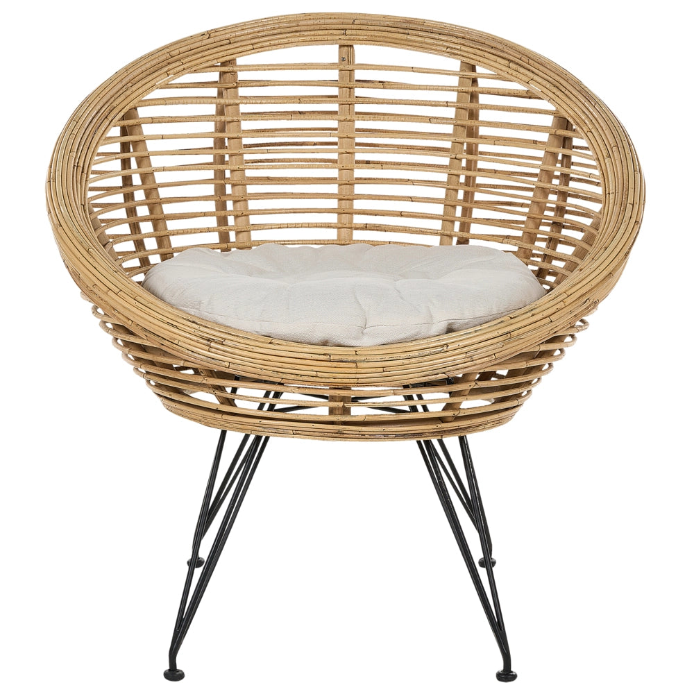 Sedia Naturale Rattan Light Beige Cotone Cuscino Indoor Outdoor Stile Boho Giardino Patio Balcone