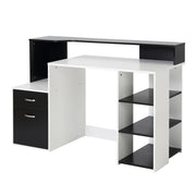 EasyComfort Scrivania per Ufficio con Ripiano Stampante, 2 Cassetti e 3 Mensole, in MDF Bianco e Nero, 137 x 55 x 92cm