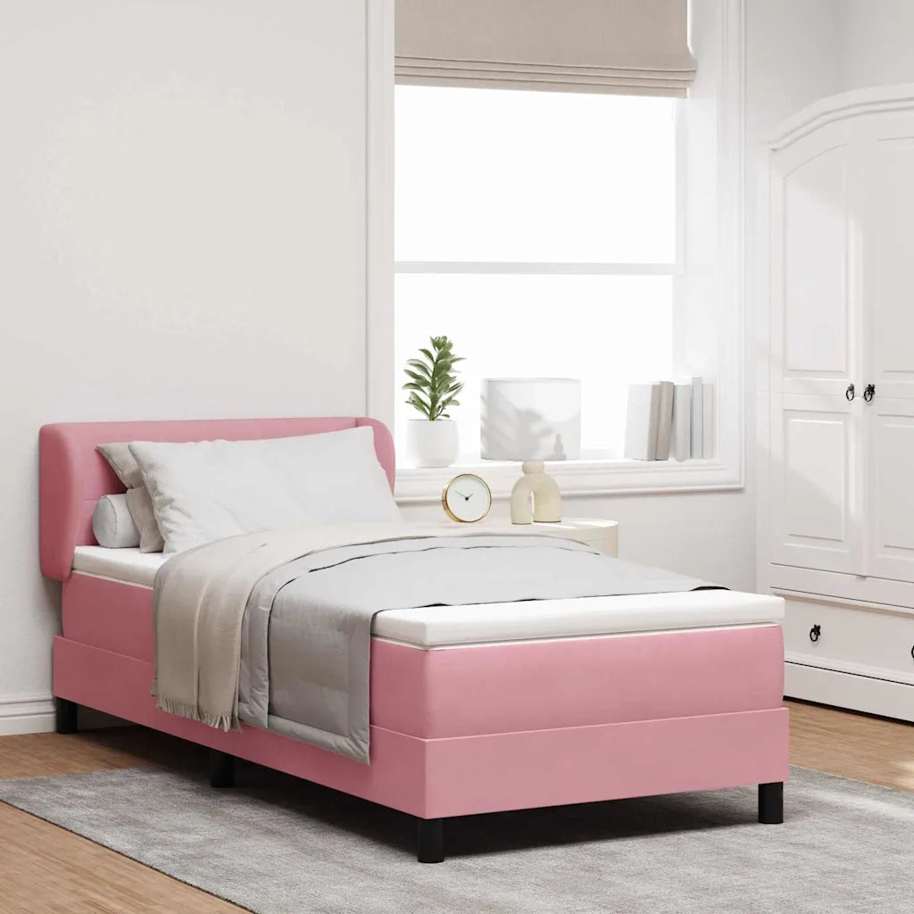 Letto a molle con materasso Rosa 80 x 200 cm Velluto 3340363