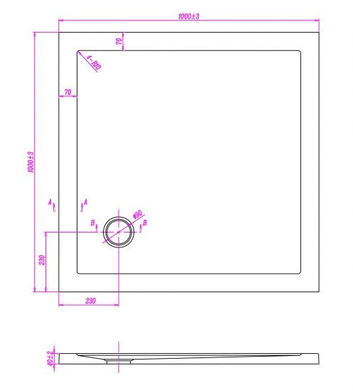 Piatto doccia ultraflat in acrilico alto 5cm (quadrato) - Misura: 80 x 80 x 5h