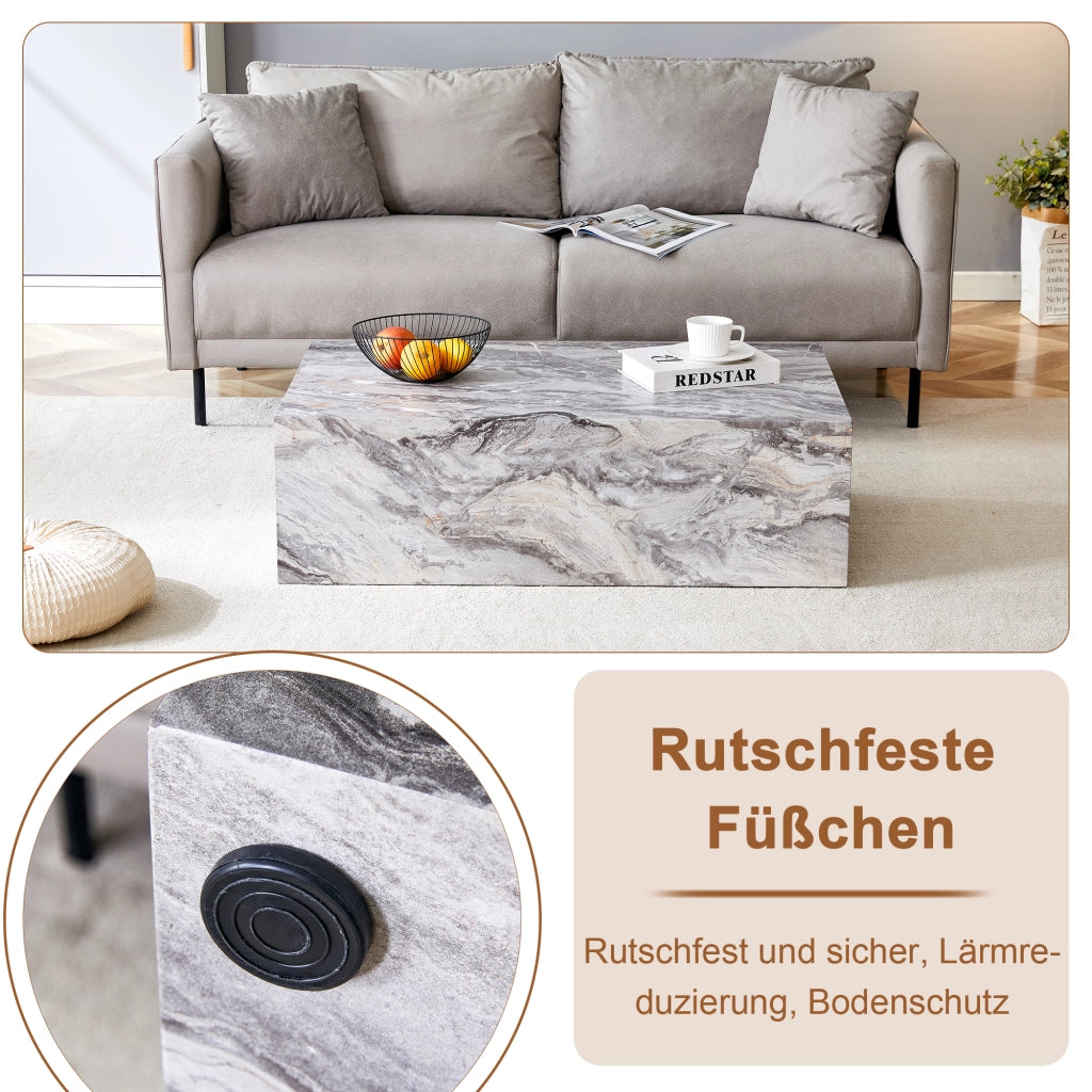 Tavolino da caffè rettangolare con effetto marmo - per soggiorno - 90x50x30 cm - grigio