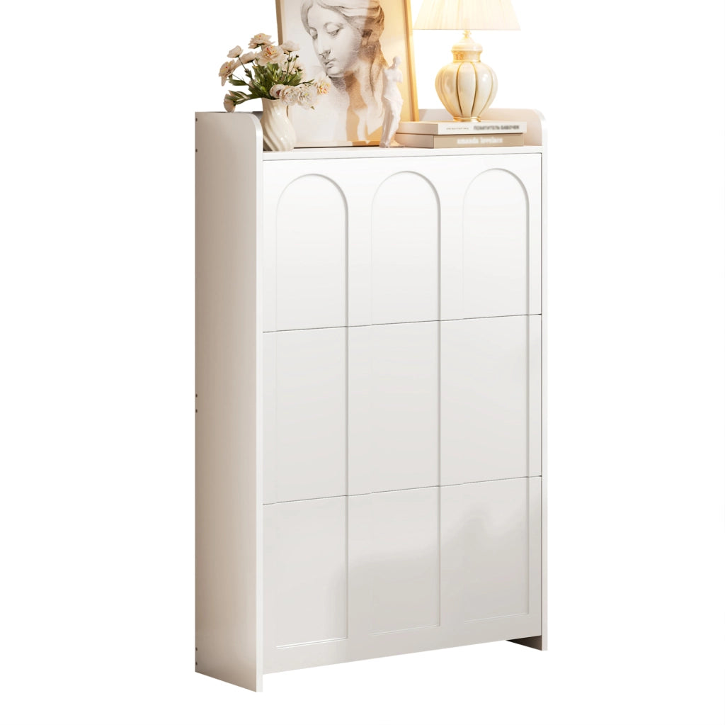 Scarpiera con 3 ante a ribalta; 70 x 25 x 120 cm; MDF; bianco