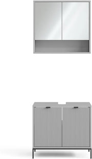 Set di mobili da bagno Eliza, Grigio, 70 cm, composto da specchio da bagno e mobile sottolavabo