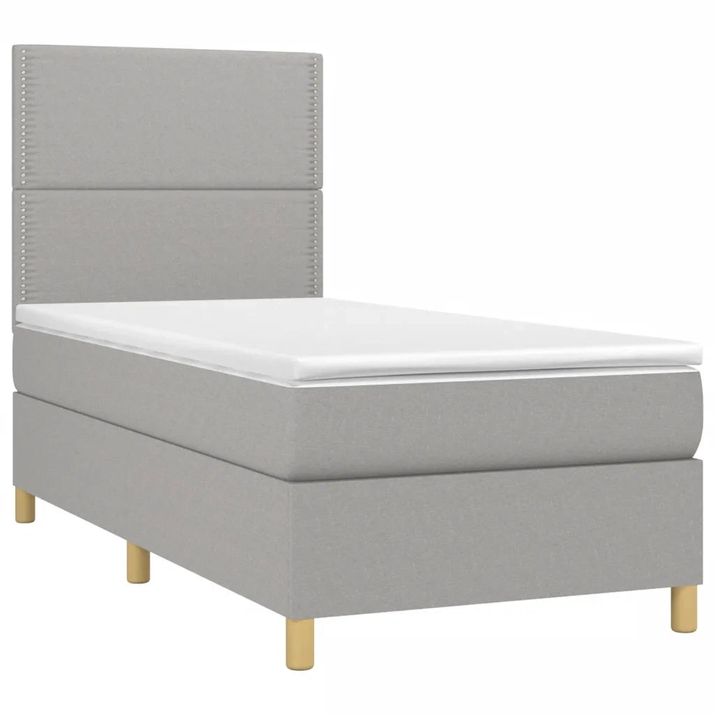 Letto a Molle Materasso e LED Grigio Chiaro 100x200 cm Tessuto 3135333