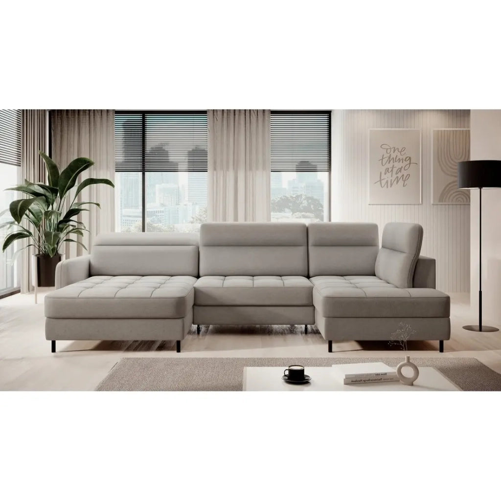Divano ad angolo trasformabile BERTHO 306 cm grigio chiaro - Angolo sinistro con vano contenitore