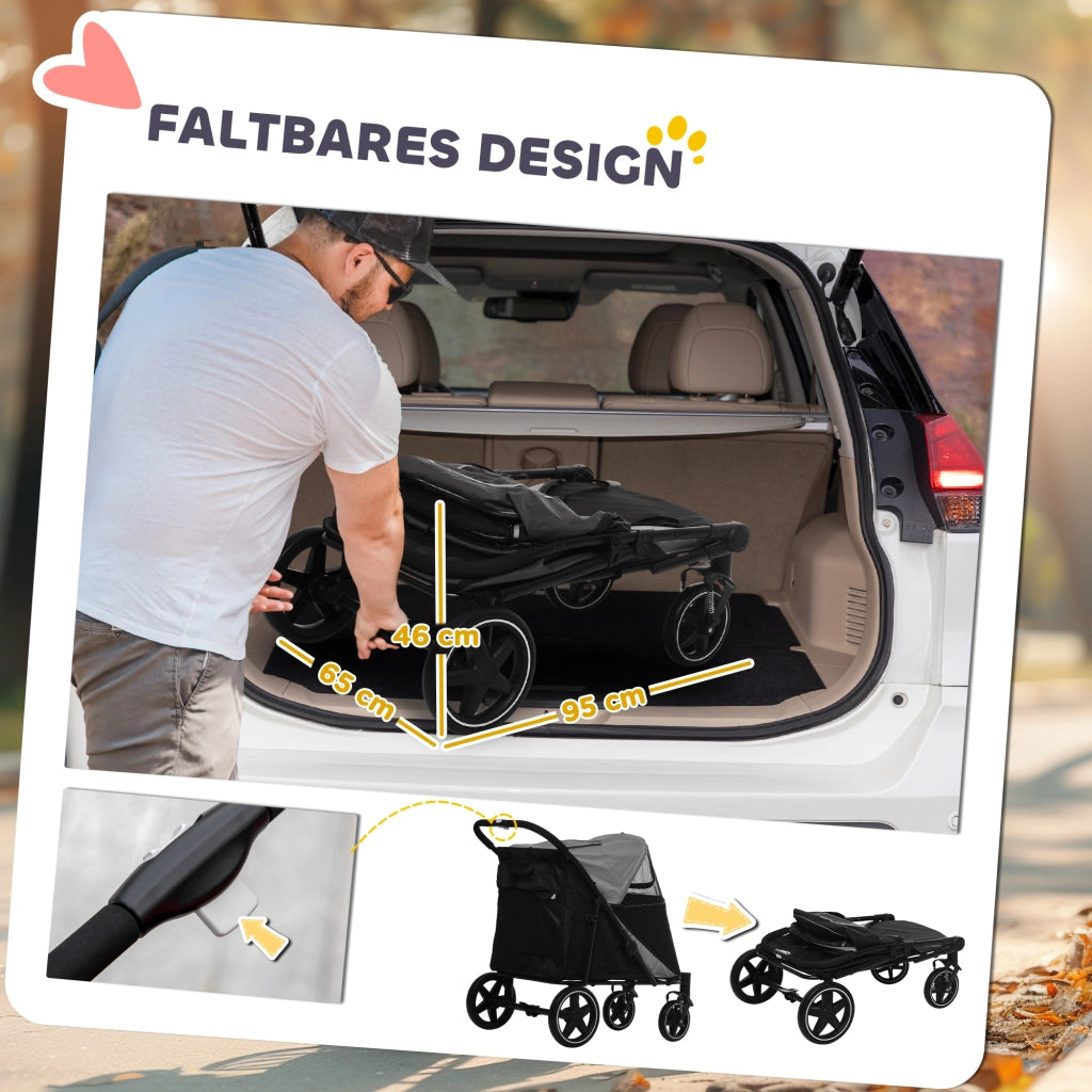 Carrello per Cani Pieghevole con Cestino ¨C Zephmum ¨C Grigio 112x65x100 cm