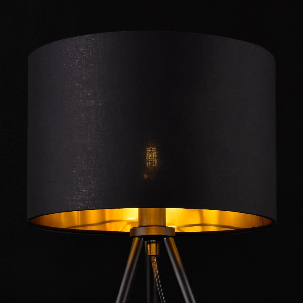 Elegante lampada da scrivania lampada da tavolo alla moda lampada da lettura treppiede E14 metallo tessuto altezza 51 cm nero e oro 03_0005275