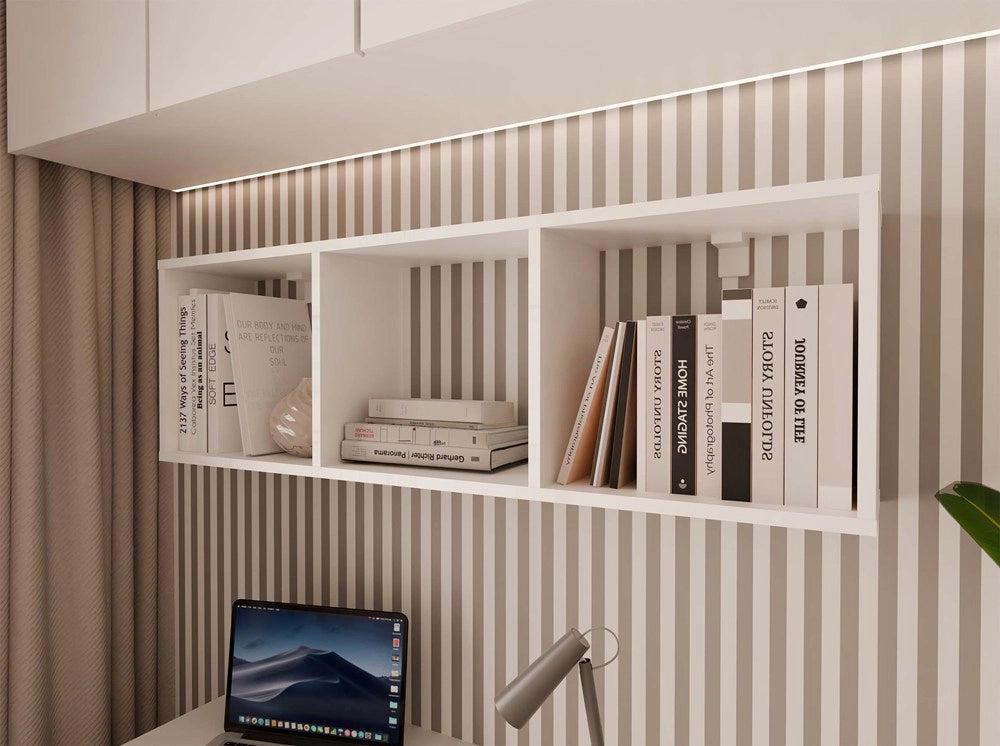 Scaffale sospeso COBI 1x3 moderna ripiano da parete 3 vani bianco opaco libreria moderna