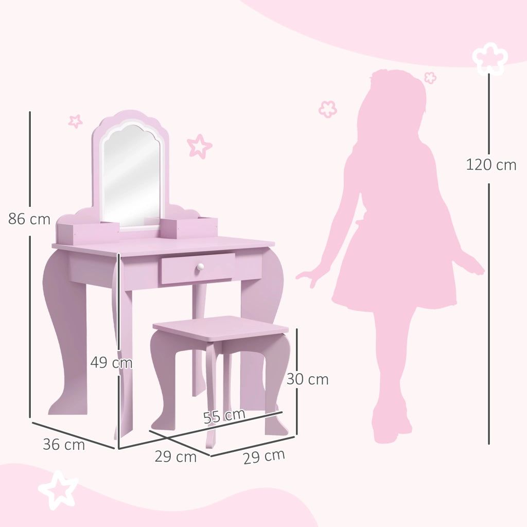 Toeletta Bambini con Specchio e Sgabello in Legno ¨C zephmum ¨C Rosa