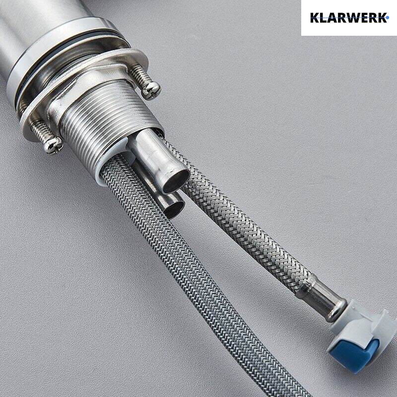 FELICE| Rubinetto da cucina estraibile Premium in acciaio inox argento spazzolato |Miscelatore canna dritta|gastronomia alta pressione 360° 2 attacchi