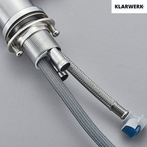 FELICE| Rubinetto da cucina estraibile Premium in acciaio inox argento spazzolato |Miscelatore canna dritta|gastronomia alta pressione 360° 2 attacchi