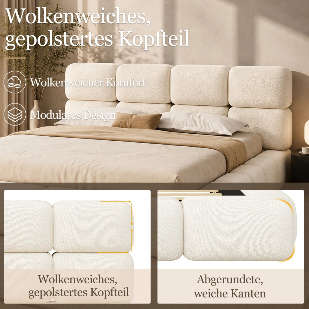 letto imbottito bouclé bianco 200 x 200 cm