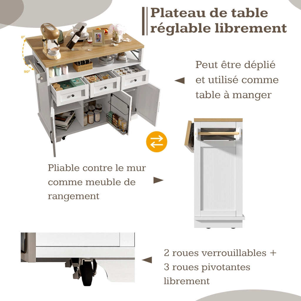 TAVOLO ISOLA CUCINA 118x43x98 cm Bianco MDF e Metallo
