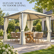 Pavilion With Curtains & LED String Lights 300x300 Cm Cream Aluminum