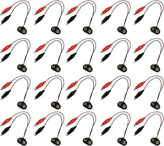 20 pezzi di connettore batteria a clip con doppie clip Krokodil - 9V - 15 cm di lunghezza - cavo di indagine - sostituzione componenti elettronici