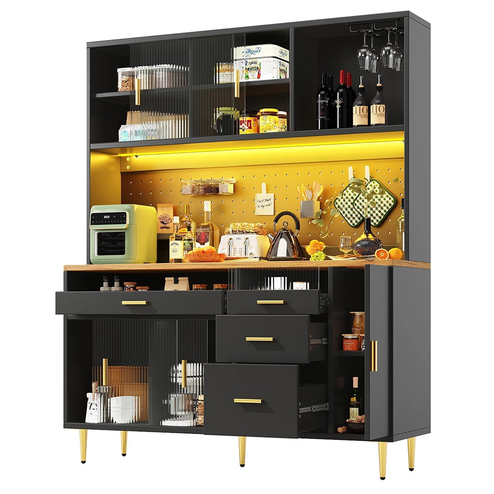 Armadio alto per soggiorno - Xylo - 145¡Á24¡Á171 cm - Nero - Illuminazione LED