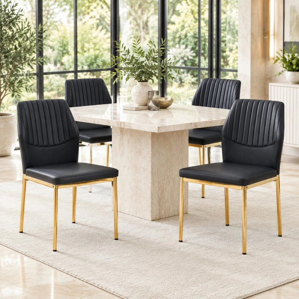 Sedie da pranzo confezione da 4 con rivestimento sintetico e gambe dorate, comode e stabili