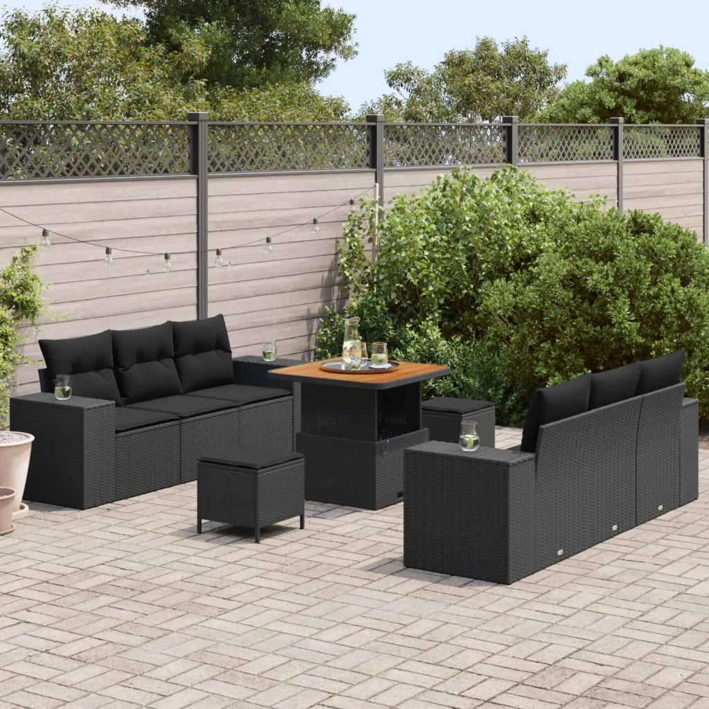 Set Divano da Giardino con cuscino 9 pcs Nero Poly Rattan 3361954