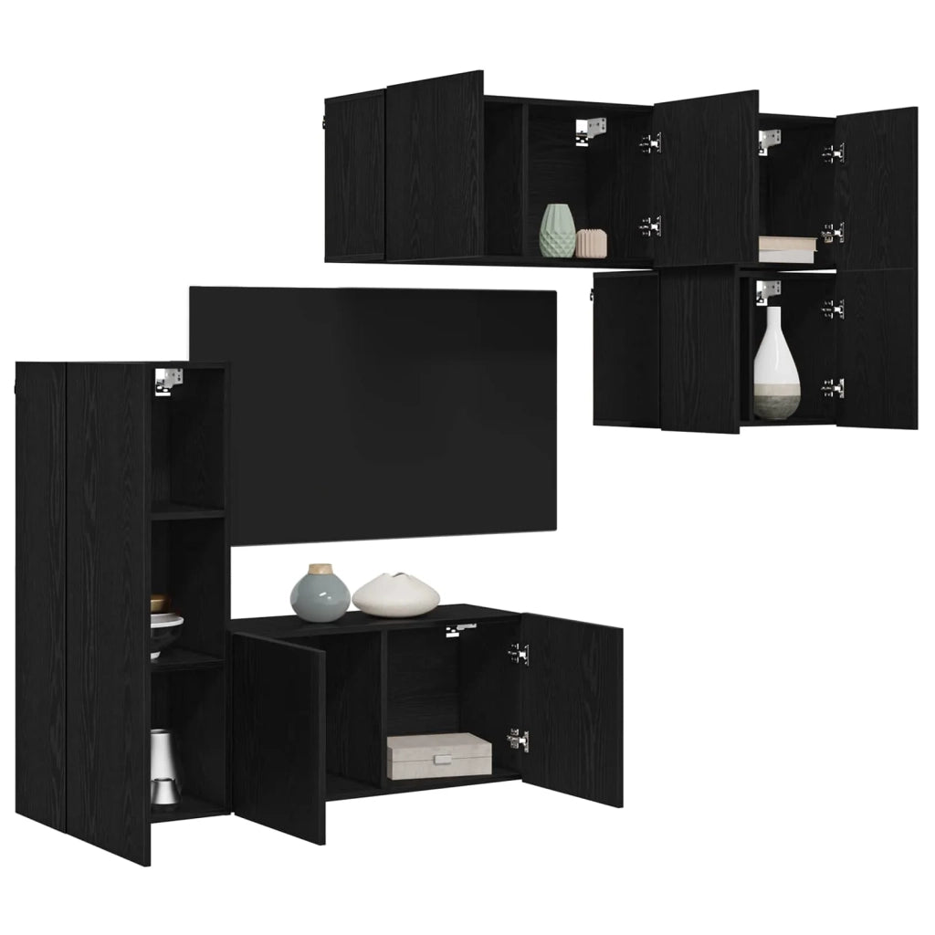Unità TV da Parete 5 pcs Rovere Nero Legno multistrato 3402772