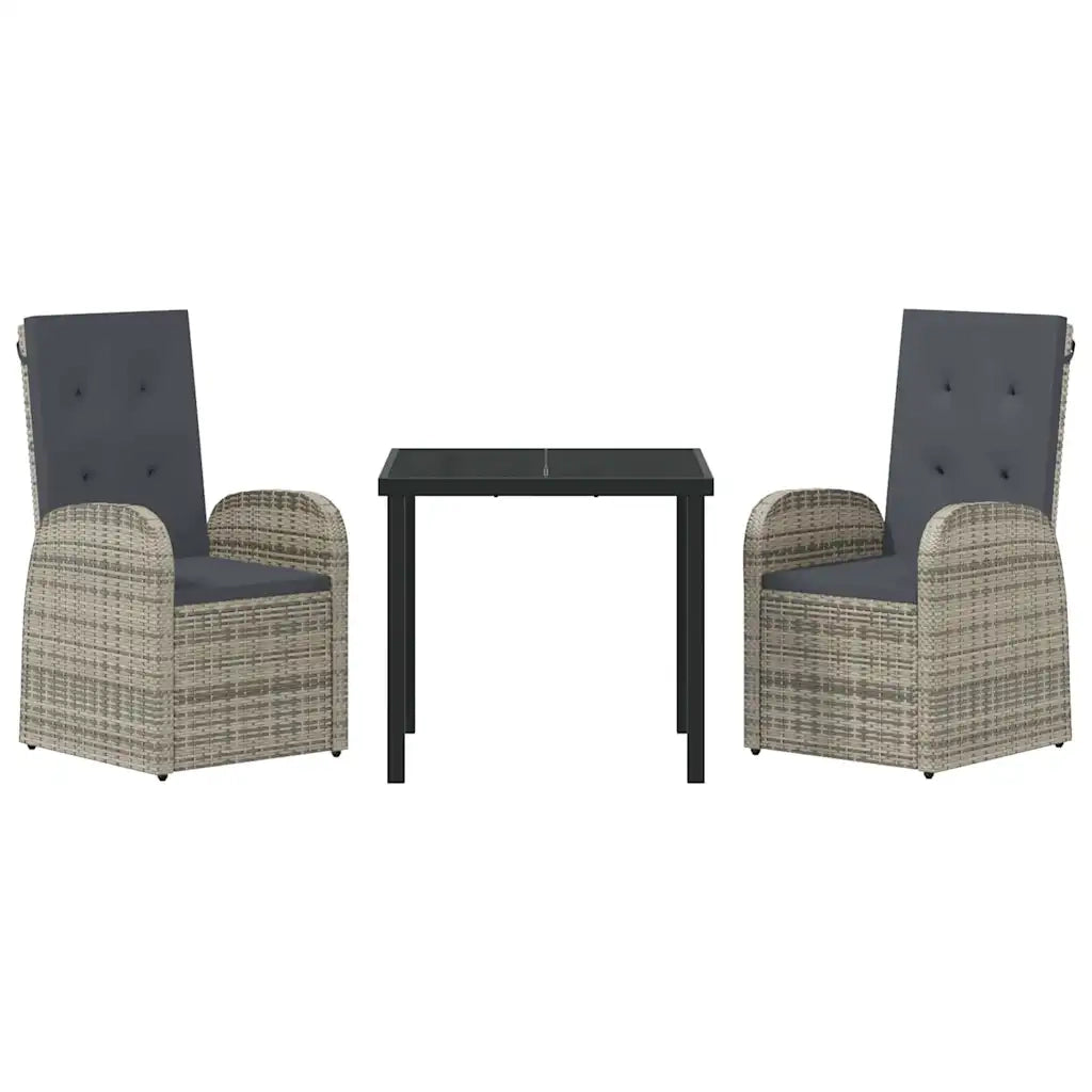 Set da Pranzo per Giardino con cuscino 3 pcs Grigio polyrattan