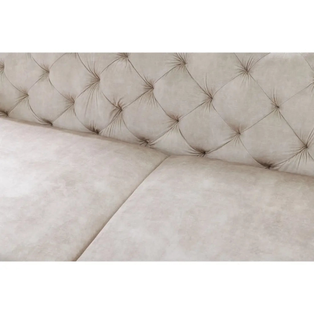 Divano + pouf VELENA champagne – Set barocco in velluto con piedi in metallo nero