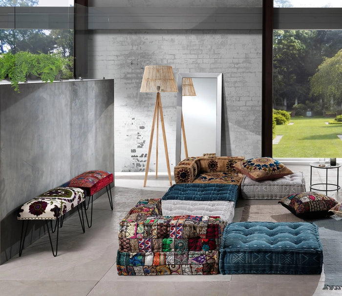 Lampada da terra in rattan beige struttura in teak