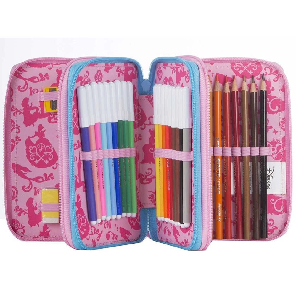 Trade Shop - Astuccio Completo 3 Zip Principesse Disney Accessoriato Bambine Scuola -