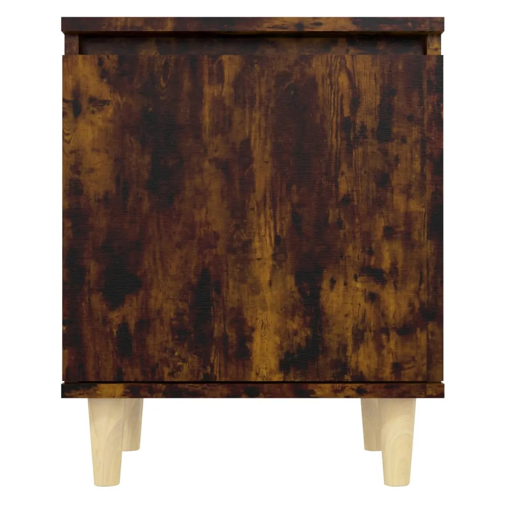 Comodino con Gambe in Legno Massello Rovere Fumo 40x35x50 cm 813110