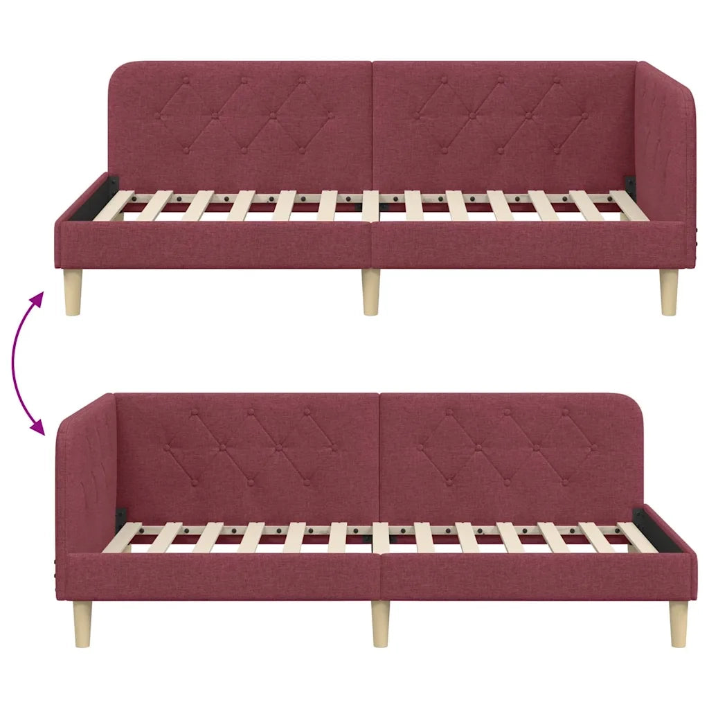 Cornice del letto ad angolo Rosso Vino 90 x 190 cm Tessuto