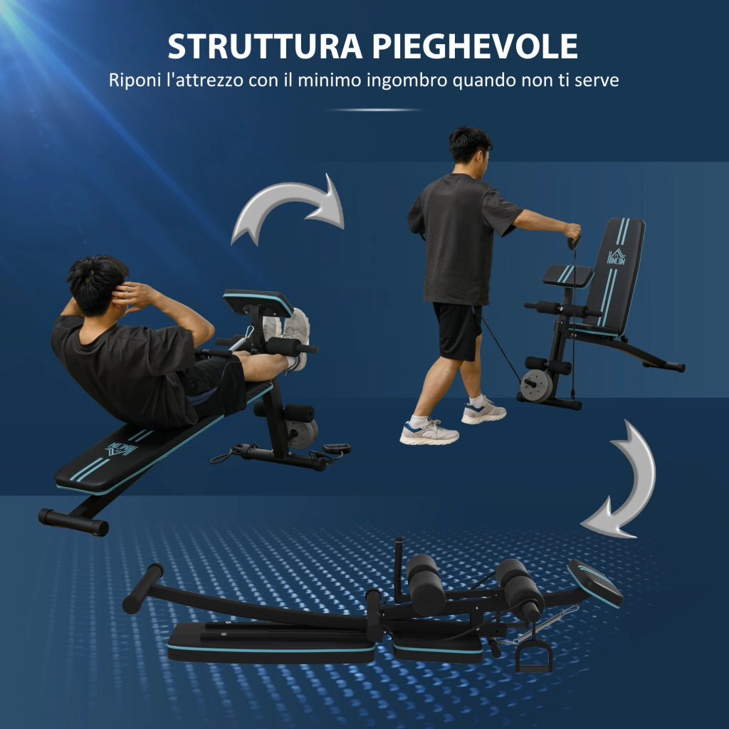 Panca Multifunzione Pieghevole con Schienale Regolabile a 7 Livelli e Leg Extension in Acciaio e ABS Blu