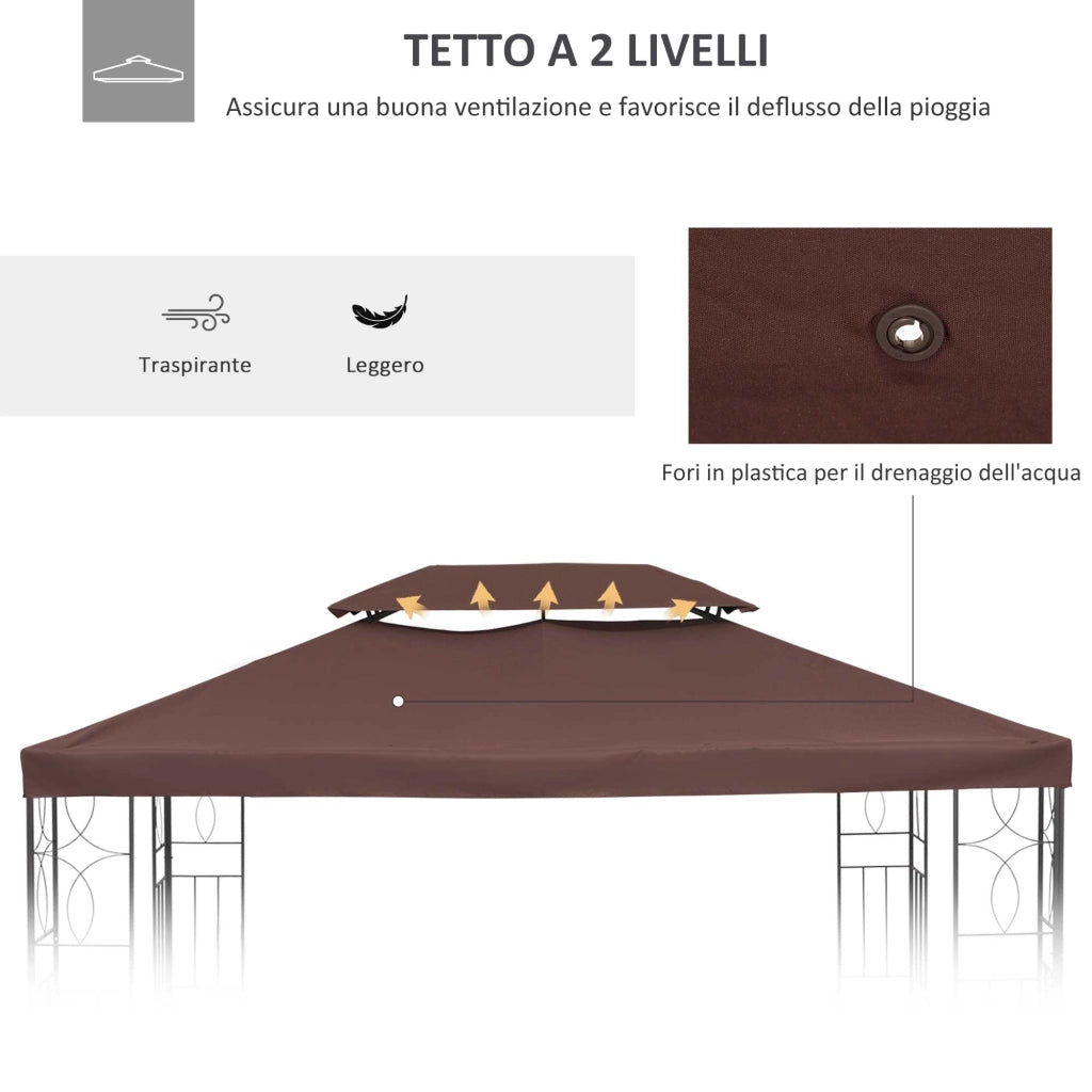Easycomfort Copertura per Gazebo da Giardino Tetto Sostitutivo Anti-UV Impermeabile in Poliestere 3x4m, Marrone