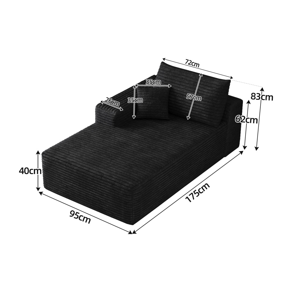 DIVANO LETTO Chaise Lounge Modulare in tessuto Nero