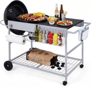 Carrello per Barbecue da Esterno, Tavolo Mobile per Barbecue con Ripiano a Rete, Porta Spezie, Portarotolo e Supporto per Sacchetti, Carrello da Cucina in Acciaio Inox, 141 x 62 x 80 cm