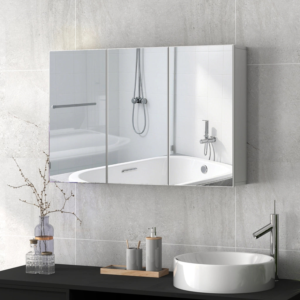Specchio Armadietto Bagno con 3 Ante ¨C Zephmum ¨C Bianco 90x15.5x60 cm