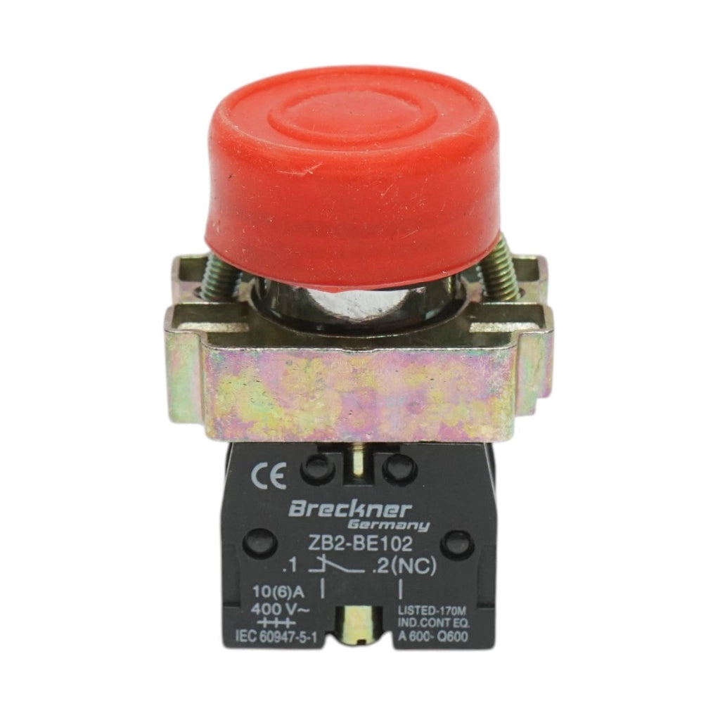 Pulsante di comando rosso con protezione IP65, 1NC, 400V/10A, LAY5 Breckner Germany