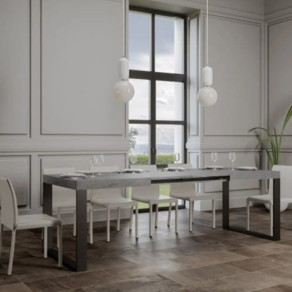 Tavolo allungabile 140/400x90 cm Tecno colore cemento gambe antracite