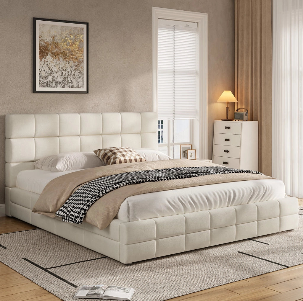 Letto matrimoniale imbottito 180x200 cm in velluto beige
