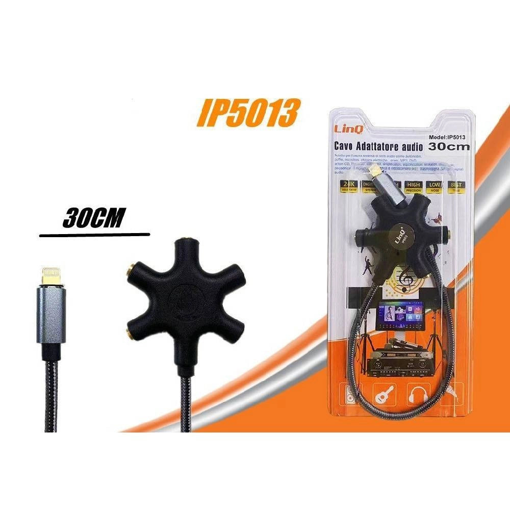 Trade Shop - Cavo Audio Da Lightning A 5x Jack Aux Femmina Adattatore 5 In 1 Da 30 Cm Ip5013 -