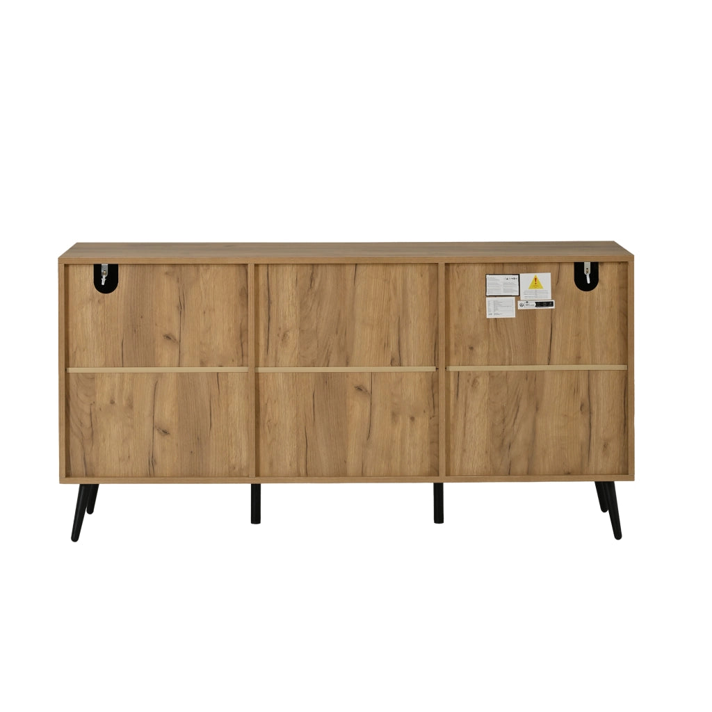 Sideboard moderno 140¡Á35¡Á67 cm con 2 cassetti, 3 ante e 7 vani portaoggetti, MDF, Nero/effetto legno