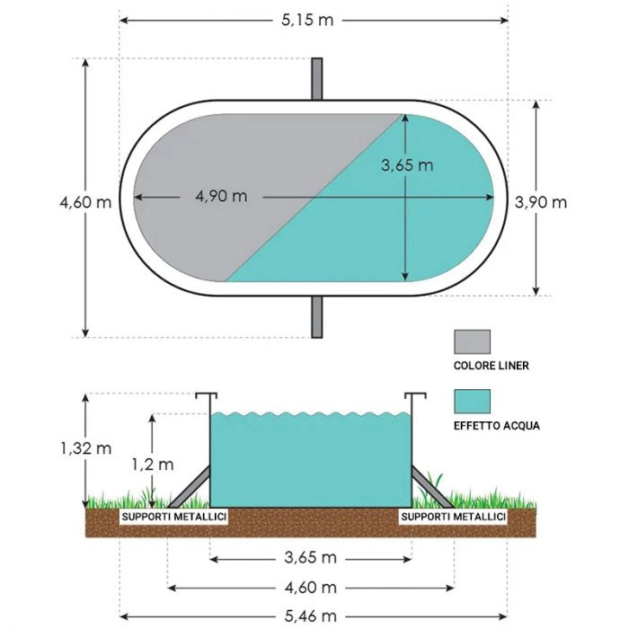Piscina Fuori Terra Steeldesign - 4,90 X 3,65 X H.1,32 M - Kit Pro