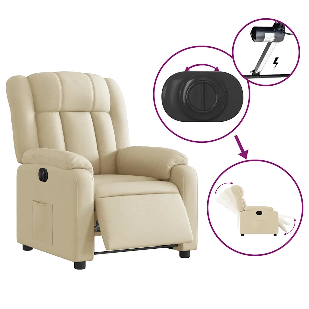 Poltrona | Sedia Relax Elettrica Reclinabile Crema in Tessuto