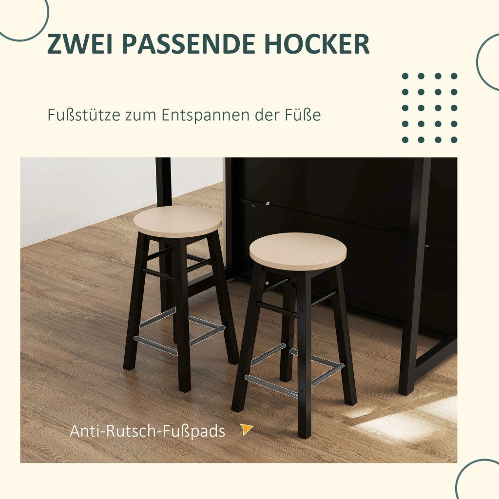 Set bar con tavolo pieghevole e sgabelli ¨C zephmum ¨C nero+rovere 116x70x89,5cm