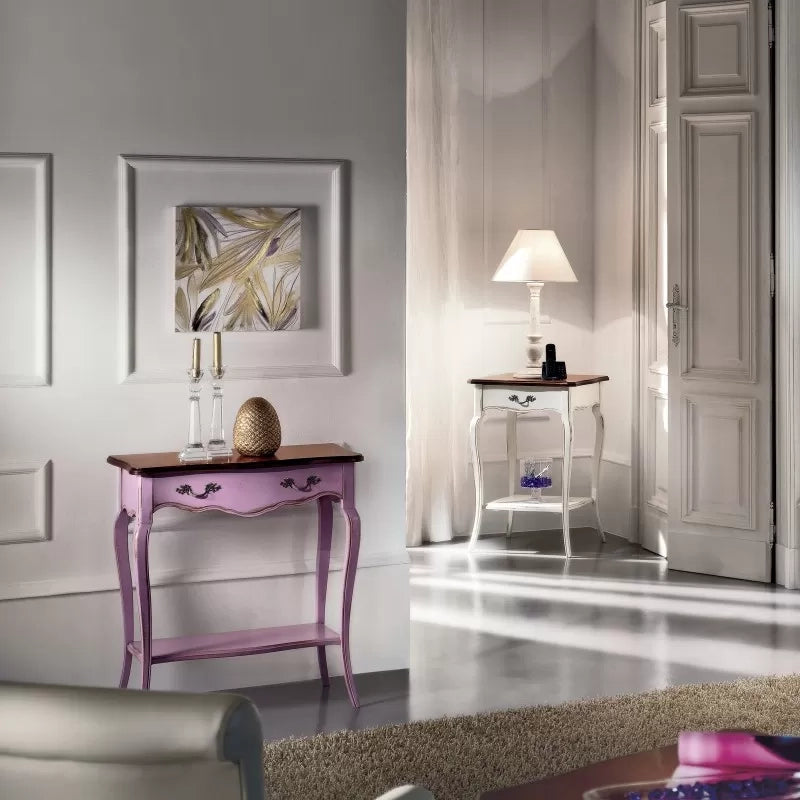 Consolle porta lampada 1 cassetto legno bianco shabby bicolore 52x52x78 - Mobili 2G