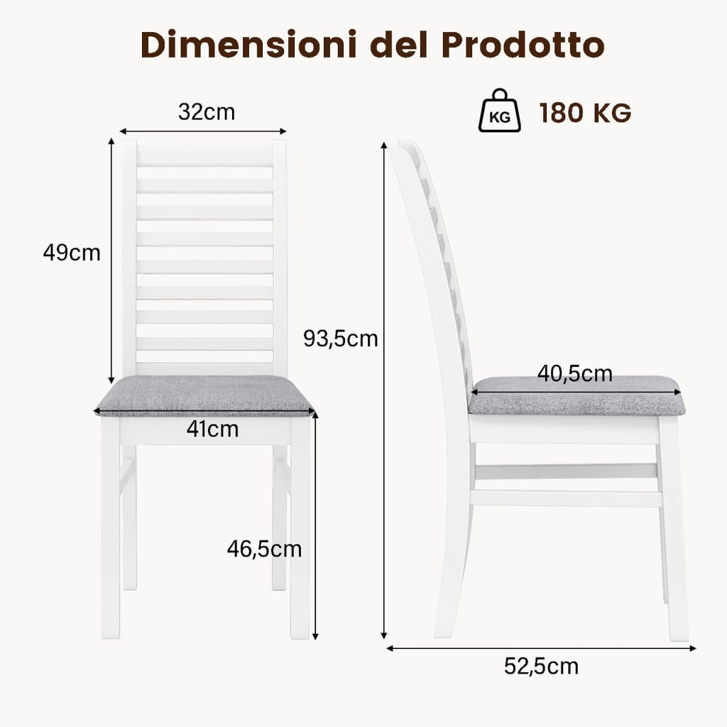 Set di 2 Sedie da Pranzo in Legno, Sedie da Cucina con Schienale Alto e Curvato, Seduta Imbottita e Gambe in Legno di Gomma, per Sala da Pranzo, Soggiorno e Ristorante