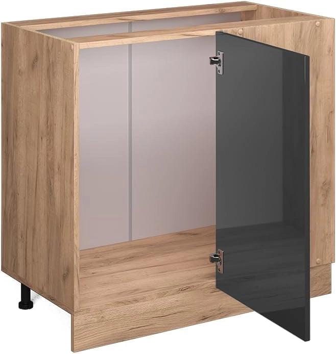 Mobile ad angolo cucina R-Line, Antracite lucido, 86 cm senza piano di lavoro, per la libera combinazione all'interno di sistemi cucina modulari