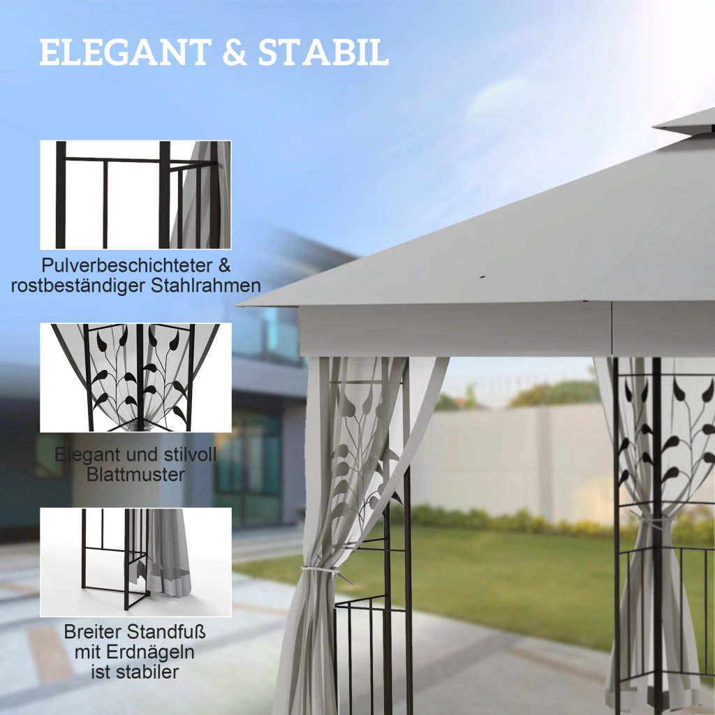 Gazebo da giardino 3x3 m ¨C zephmum ¨C Doppio tetto, grigio chiaro, con zanzariera