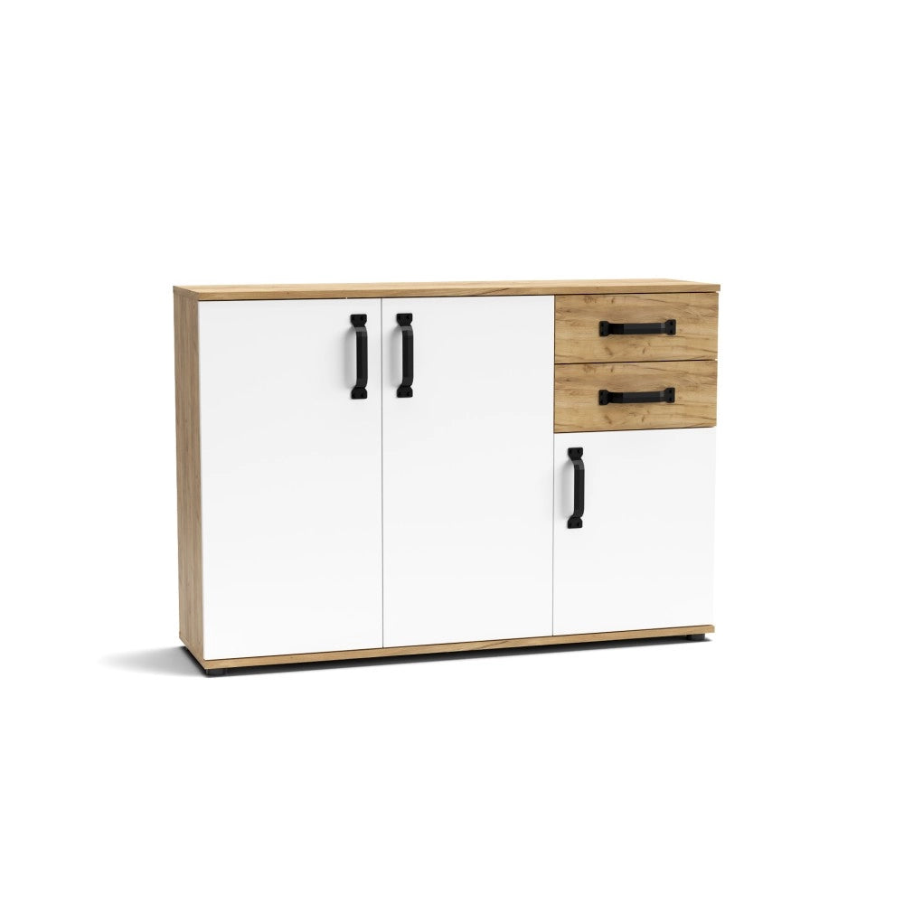 Credenza rovere bianco 3 ante e 2 cassetti 120x32x83 Mosso MO4